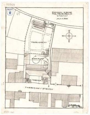 Bestelmeyer, German; Neuburg an der Donau (Bayern); Ev. Kirche - Situation (Lageplan)