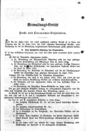 B. Verwaltungs-Bericht der Forst- und Oekonomie-Deputation