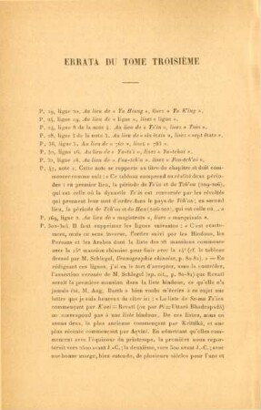 Errata du tome troisième