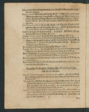 Teutsche Politische/ Historische/ Philosophische und Kunst-Bücher.