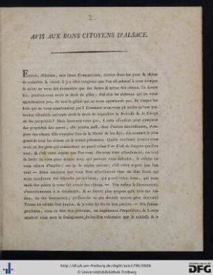 Avis Aux Bons Citoyens D'Alsace.