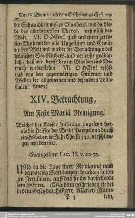 XIV. Betrachtung, Am Feste Mariä Reinigung ... Evangelium Luc. II. V. 22-23