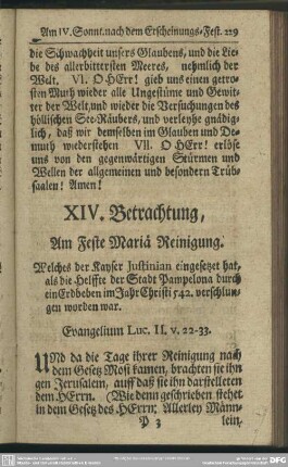 XIV. Betrachtung, Am Feste Mariä Reinigung ... Evangelium Luc. II. V. 22-23