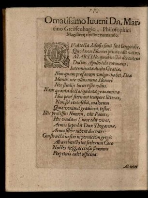 Ornatissimo Iuveni Dn. Martino Greiffenhagio ...