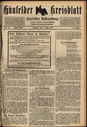 Zweite Ausgabe vom Samstag, den 17. Juli 1926.