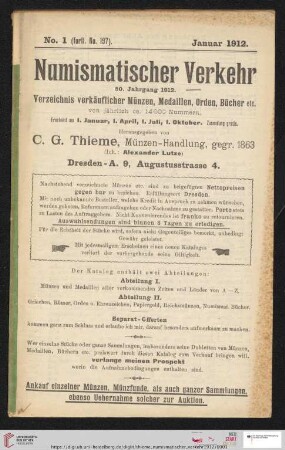 Numismatischer Verkehr: Verzeichnis verkäuflicher Münzen, Medaillen, Orden, Bücher etc.: Nr. 197-200