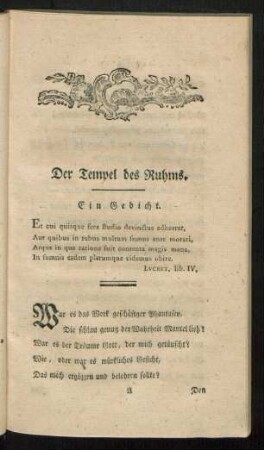Der Tempel des Ruhms. Ein Gedicht