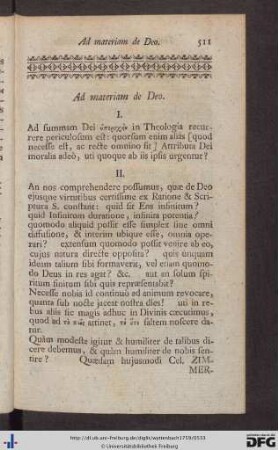 Ad materiam de Deo.