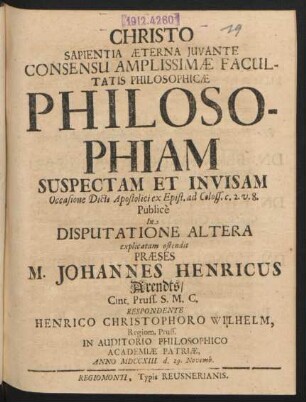 Philosophia Suspecta Et Invisa