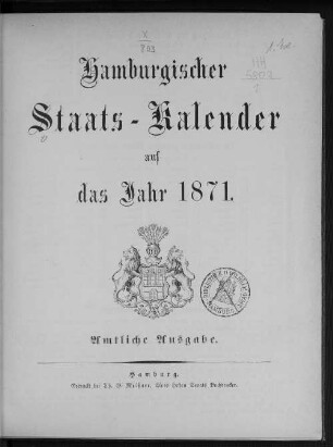 1871: Hamburgischer Staats-Kalender : auf das Jahr