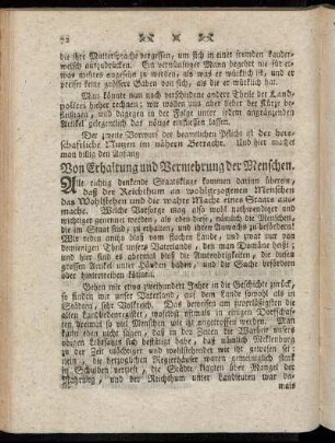 Von Erhaltung und Vermehrung der Menschen.