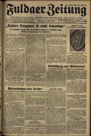 Erste Ausgabe vom Sonntag, den 15. April 1934.