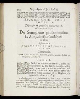 Disputatio [...] decima octava, De Semiplenis probationibus & Allegationibus seu disputationibus