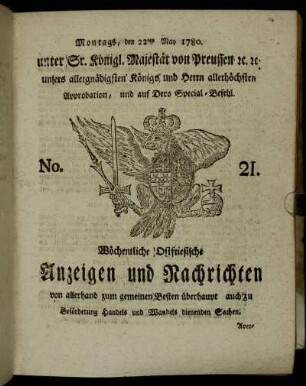 No. 21. Montags, den 22ten May 1780.