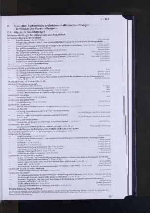 III Fakultäten, Fachbereiche und wissenschaftliche Einrichtungen - Lehrkörper und Veranstaltungen -