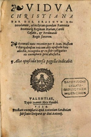 Vidua Christiana et alia opuscula