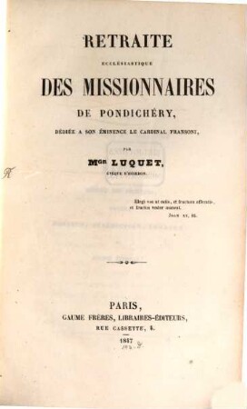 Retraite ecclésiastique des Missionaires de Pondichery