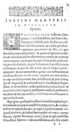Ivstini Martyris ad Diognetvm. Epistola