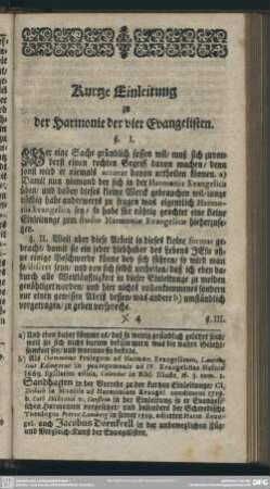 Kurtze Einleitung in der Harmonie der vier Evangelisten