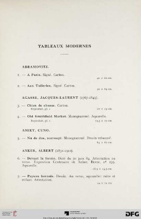 Tableaux Modernes (Nr. 1-273)