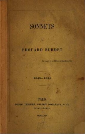 Sonnets par Édouard Burdet : 1849 - 1854