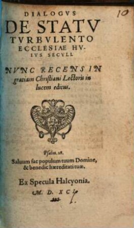 Dialogus de statu turbulento ecclesiae huius seculi