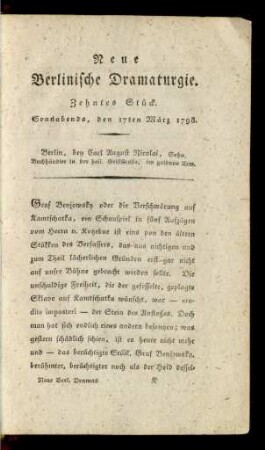 Zehntes Stück. Sonnabends, den 17ten März 1798