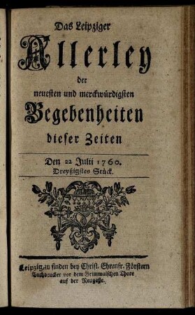 Den 22 Julii 1760. Dreyßigstes Stück.