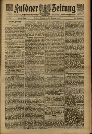 Erste Ausgabe vom Mittwoch, den 30. November 1910.