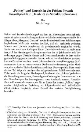"Policey" und Umwelt in der Frühen Neuzeit : Umweltpolitik in Hamburg als Sozialdisziplinierung
