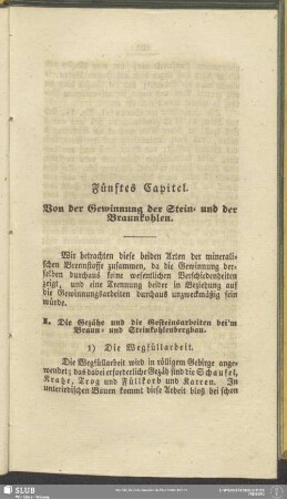 Fünftes Capitel. Von der Gewinnung der Stein- und der Braunkohlen