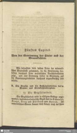 Fünftes Capitel. Von der Gewinnung der Stein- und der Braunkohlen