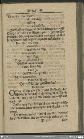 Das XX. Cap. Vom Nasen-Geschwür, De Ozena