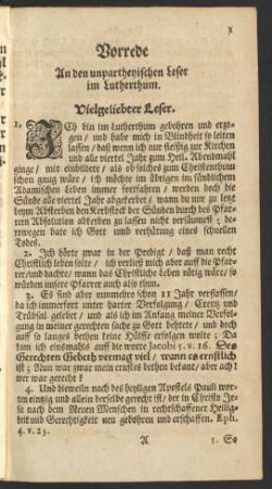 Vorrede An den unpartheyischen Leser im Lutherthum.