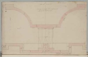 Paris, Tuilerien, Drehbrücke, Grundriss : Paris, Tuilerien, Drehbrücke, Grundriss mit Maßangaben und Bezeichnungen, unbekannter Zeichner, 1701/1800. Feder, Pinsel in rot/Papier. 45,9 x 28,7 cm. Bez.: "Tablette a fleur du Pont".