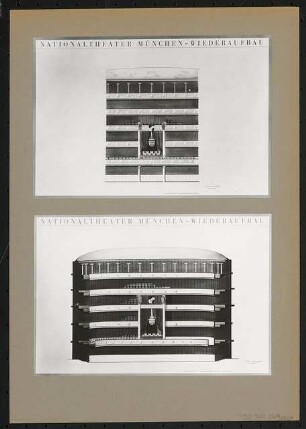 Nationaltheater, München Wiederaufbau: Querschnitte Ansicht Königsloge / Variante a und b