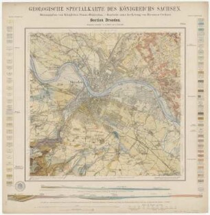 Sektion 66: Dresden, 1892 : Section Dresden / geolog. Aufnahme von R. Beck ... - 1:25 000. - Leipzig : Giesecke & Devrient , 1892. - 1 Kt. : mehrfarb. ; Mit Profilen