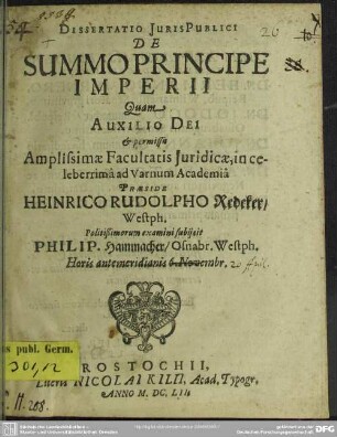 Dissertatio juris publici de summo principe imperii