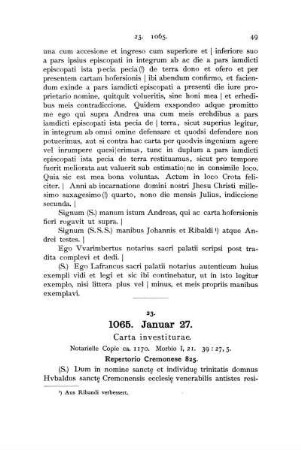 23. 1065. Januar 27. Carta investiturae.
