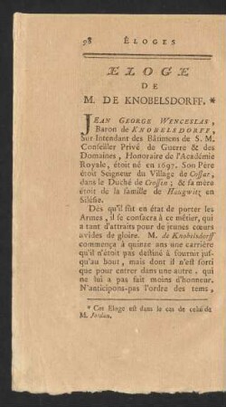 Eloge De M. De Knobelsdorff