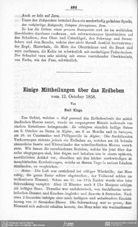 Einige Mittheilungen über das Erdbeben vom 12. October 1856