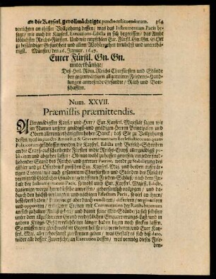 Num. XXVII. Praemissis praemittendis