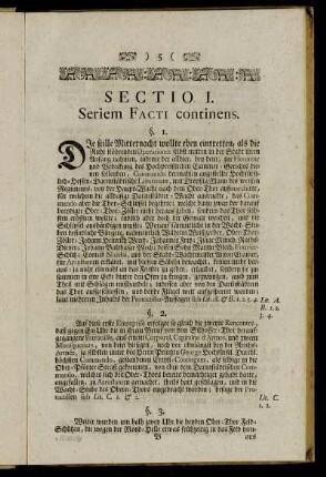Sectio I. Seriem Facti continens.