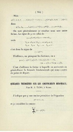 Quelques théorèmes sur les coefficients binomiaux.
