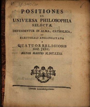 Positiones ex universa philosophia selectae