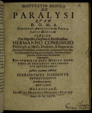 Disputatio Medica De Paralysi