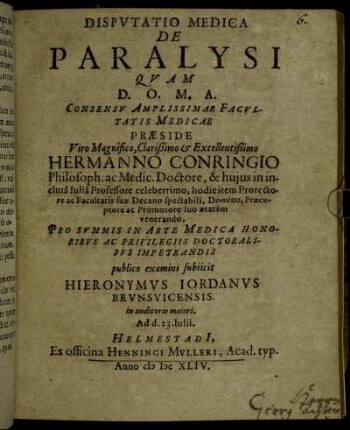 Disputatio Medica De Paralysi