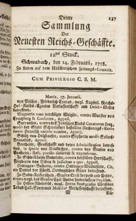 12tes Stuck. Schwabach, den 24. Februarii, 1758.
