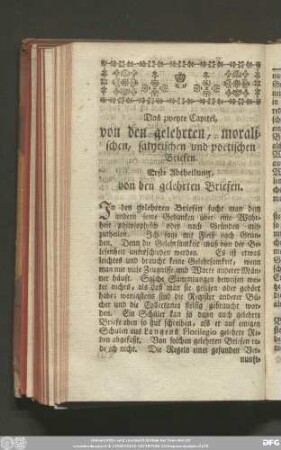Das zweyte Capitel, von den gelehrten, moralischen, satyrischen und poetischen Briefen.