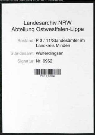 Sterberegister Standesamt Wulferdingsen